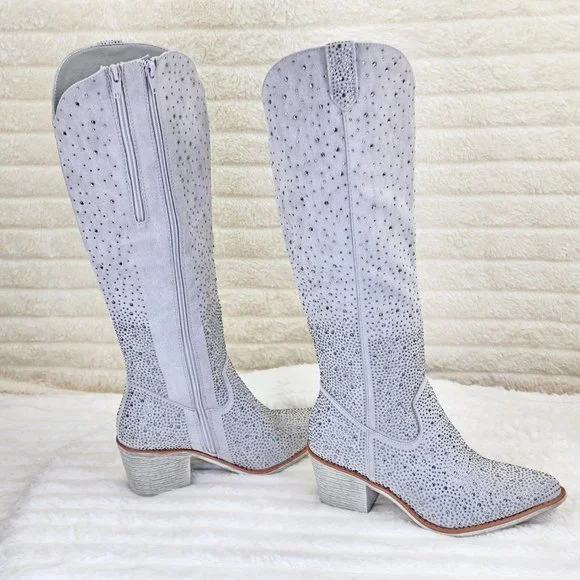 Wild Ones Glamour Cowboy Rhinestone Cowgirl Boots Tuck Zipper Plus Silver Gray - Picture 6 of 13